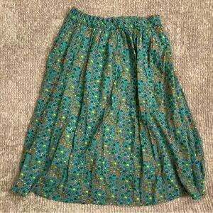 Whimsical Mushroom Print Green Cotton Skirt Boho Cottagecore Elastic Waist